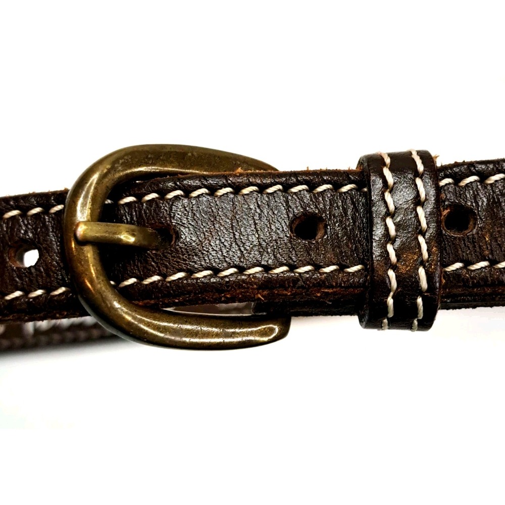 M Toulouse Brown Saddle Leather Belt 30 Embroidered Western Cowgirl Brass Buckle